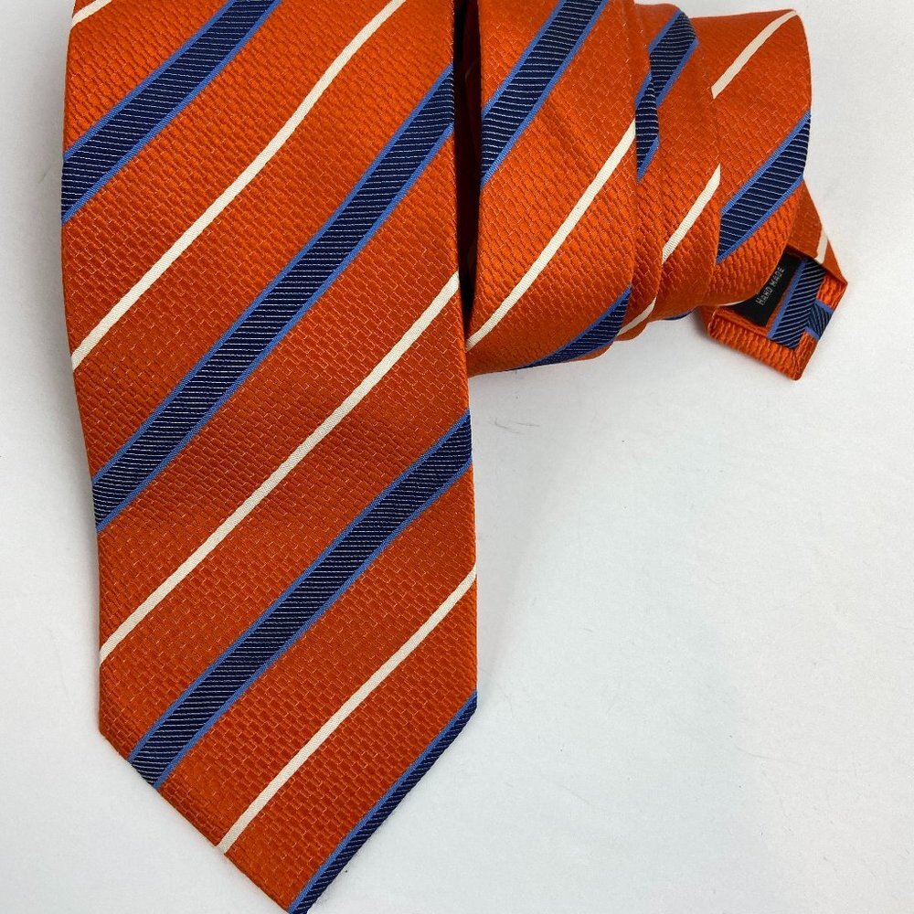 AteSeta Striped Tie 100% silk Orange Made in Italy